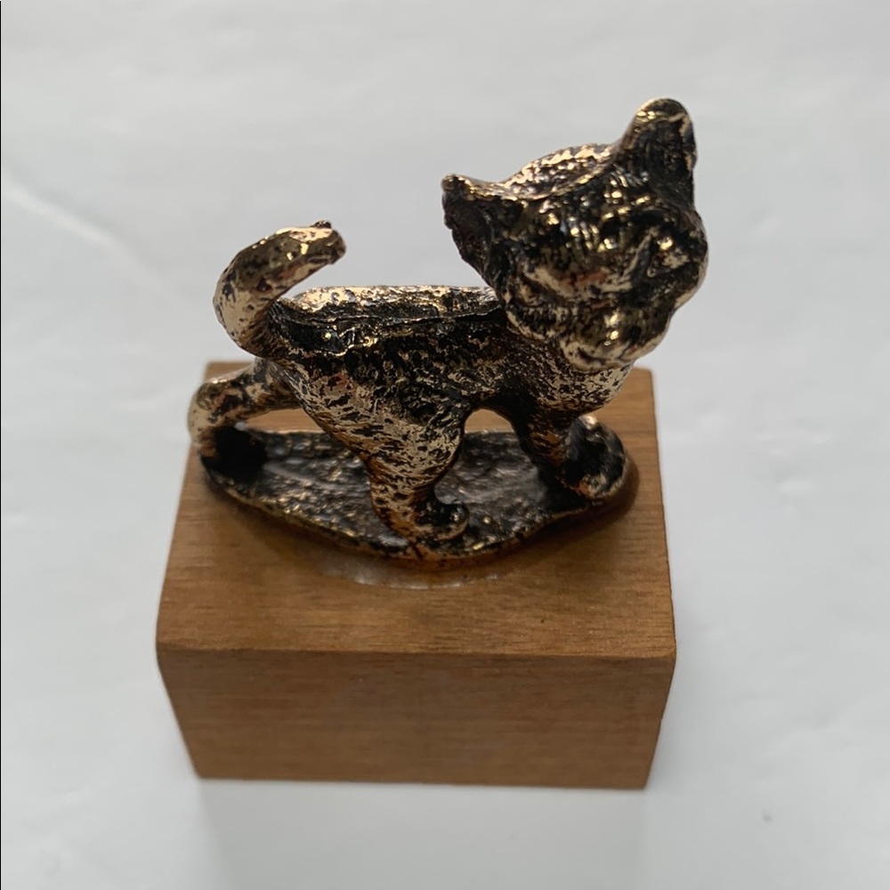 Gold and Brown Cat Accent Sculpture with Textured Finish